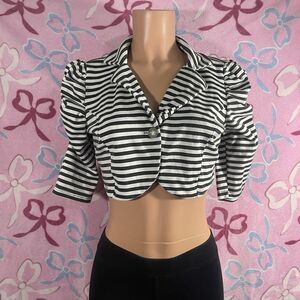 Y2K Dots Decca Black & White Striped Bolero Shrug Jacket Size Medium Juniors